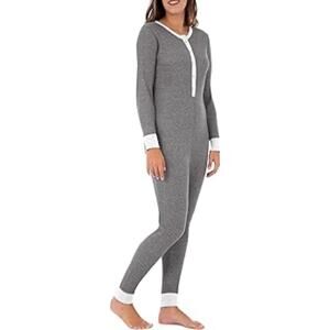Fruit of the Loom Gray Womens Micro Waffle Thermal Unionsuit Womens Size XS